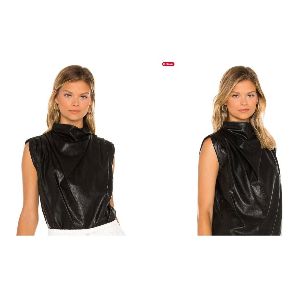 Amanda Uprichard Fabienne Sleeveless Draped Faux Leather Top Black XS